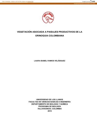 VEGETACIÓN ASOCIADA A PAISAJES PRODUCTIVOS DE LA ORINOQUIA COLOMBIANA