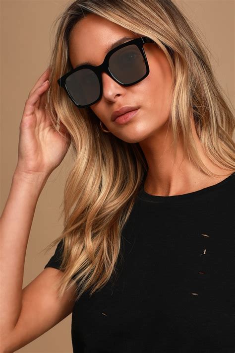 Cute Black Sunglasses Square Sunnies Mirrored Sunglasses Lulus