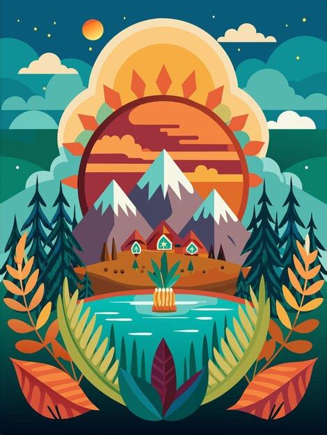 Mountain Sunset Landscape With Lake And Pineapple Premium AI