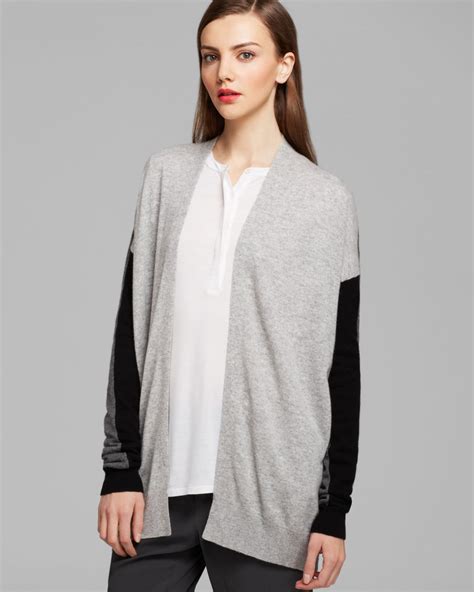 Vince Cardigan Color Block Drape Cashmere In Gray H Steelthunder