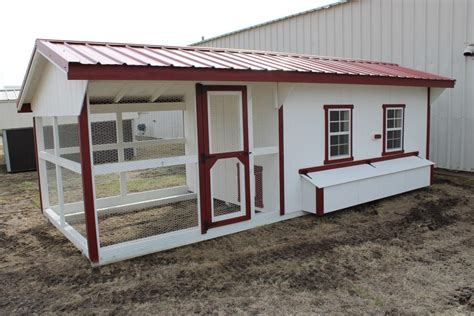 8'x12' Chicken Coop with 8' Run. White Sides, Barn Red Roof and Trim ...