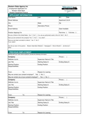 Fillable Online Western State Agency Inc Employment Application For