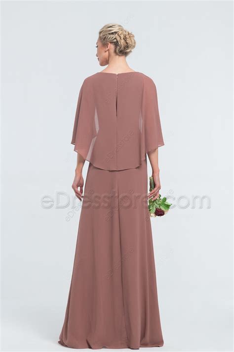 Modest Cinnamon Rose Bridesmaid Dresses With Capelet Edresstore