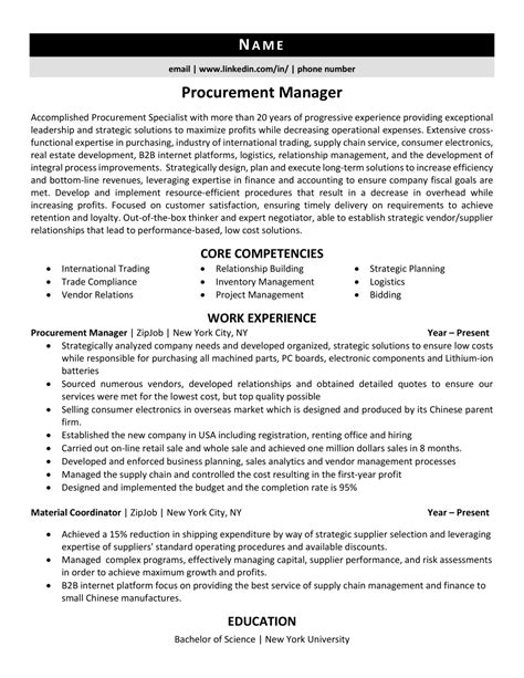 Procurement Manager Resume Example Tips And Tricks Zipjob