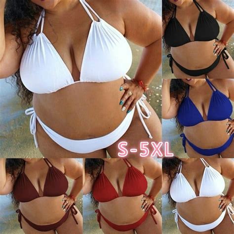 Summer Savings Clearance Befoka Womens Solid Push Up Padded Plus Size Bikini Set Swimsuit