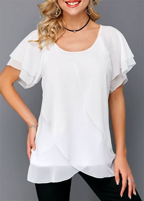 Crossover Hem Butterfly Sleeve White Blouse Liligal Usd