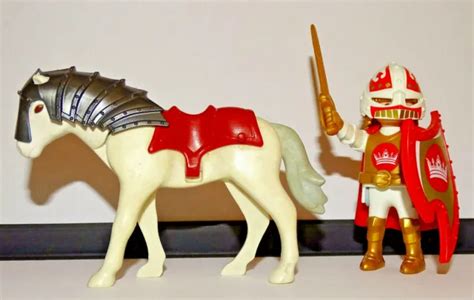 Playmobil Le Chevalier Blanc Et Rouge Cheval Armes Moyen Age