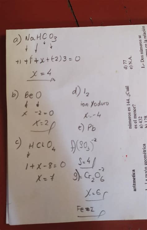 Asignar el número de oxidación a cada uno de los elementos en las