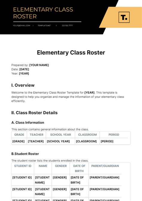 Free Elementary Class Roster Template Edit Online And Download