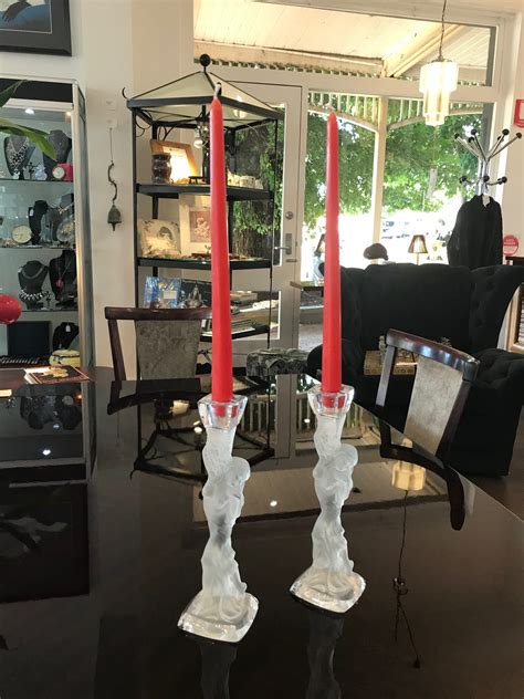 Pair Of Mid Century Italian Glass Nude Stem Tall Candlesticks Artedeco Online Antiques