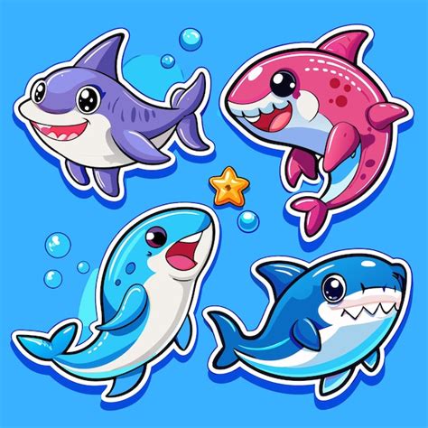 Premium Vector Four Cute Cartoon Sharks With Big Eyes And Smiles