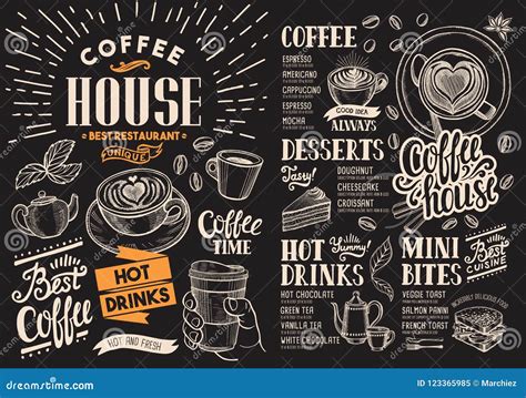 Coffee Restaurant Menu on Chalkboard. Vector Drink Flyer for Bar Stock ...