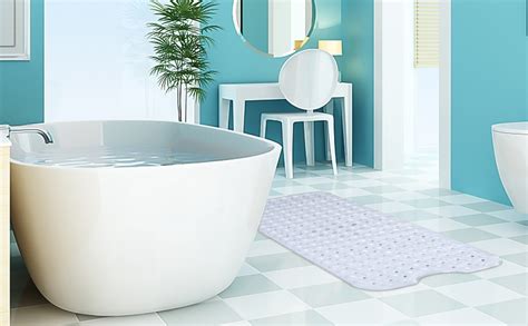 Non Slip Extra Long Bath Mat With Suction Cups White 100x40cm Bathtub