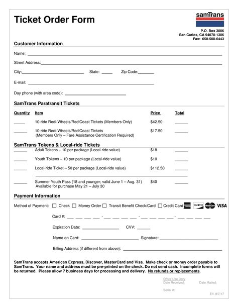 Free Ticket Order Forms In Pdf Ms Word Excel