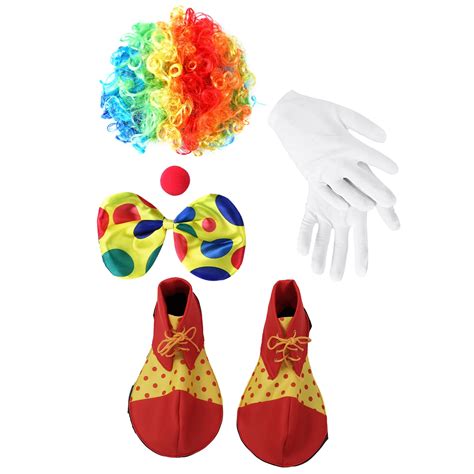 Rainbow Clown Costume Props Set Wig Red Sponge Nose Dots Bow Tie Gloves