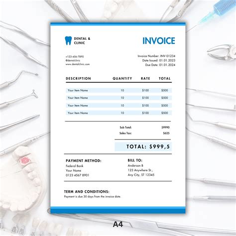 Minimalist Clean Dental Clinic Invoice Template, Business Invoice