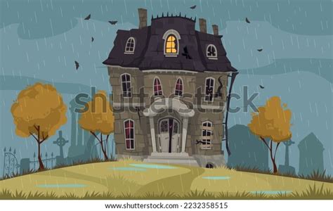 Scary House Cartoon Poster Horror Building Stock Vector (Royalty Free ...