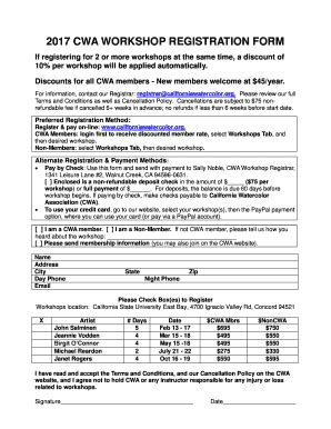 Fillable Online Cwa Workshop Registration Form California Fax