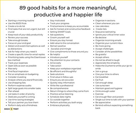list  healthy lifestyle habits