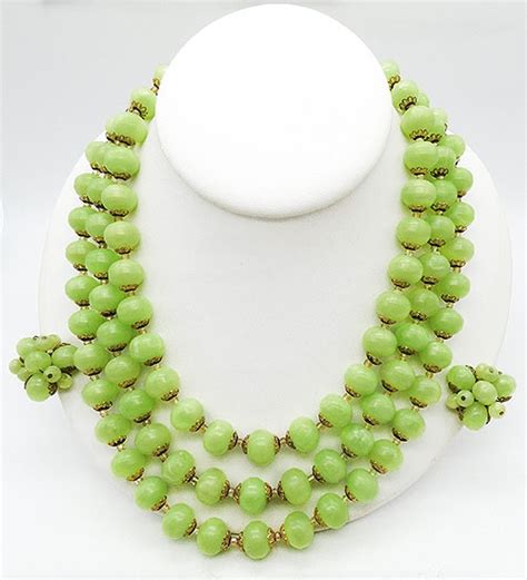 West Germany Lime Bead Necklace Set Garden Party Collection Vintage