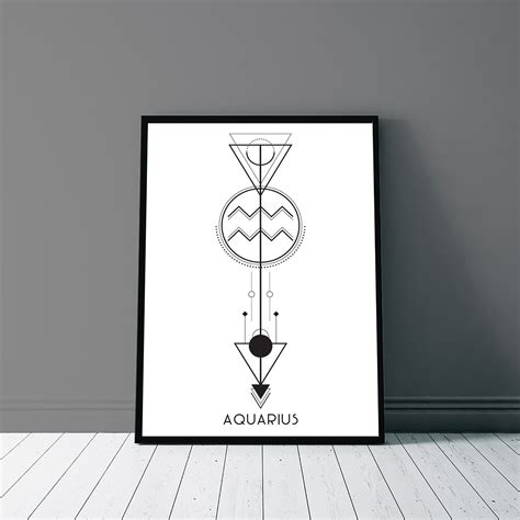 Aquarius Poster Geometric Arrow Wall Art Zodiac Print Etsy