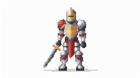 Pixel Art Knight In Armor Cartoon Vector Illustration Premium Ai