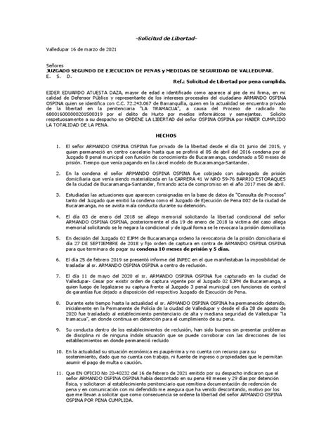 Solicitud De Libertad Pena Cumplida Pdf