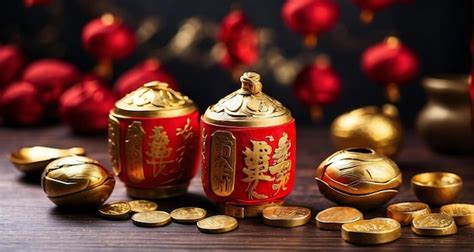 Decoraciones chinas de año nuevo hechas de paquetes rojos y lingotes de