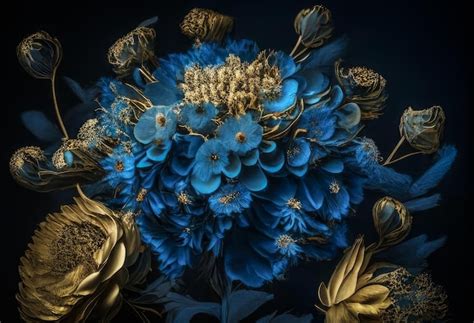 Premium Photo Illustration Of A Graceful Bouquet Of Flowers In Blue