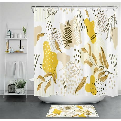 Mid Century Leafy Shower Curtain Abstract Nature Inspired Bath Set