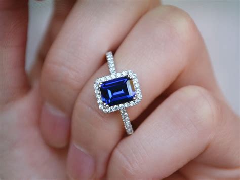 Emerald Cut Blue Sapphire Ringsapphire Engagement Etsy