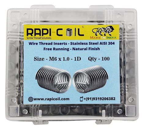 RAPI COIL 304 Stainless Steel Metric Wire Thread Inserts Kit M6 X 1