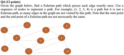 SOLVED Q4 12 Points Given The Graph Below Find Eulerian Path Which