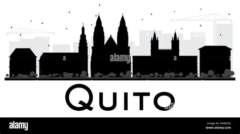 Quito City Skyline Black And White Silhouette Simple Flat Illustration