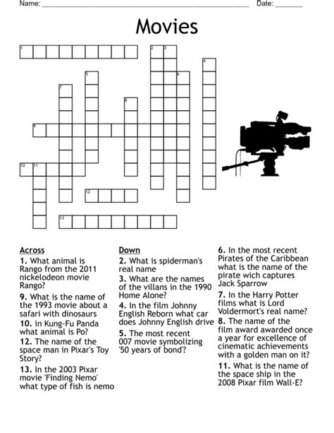 Movie Themed Crossword Puzzles Free Crossword Puzzles Printable