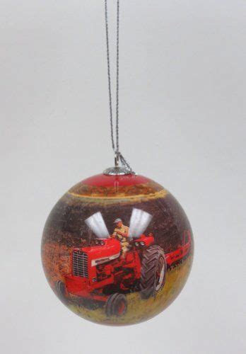 Farmall Farm Scene Ball Christmas Ornament Tractor Red Christmas