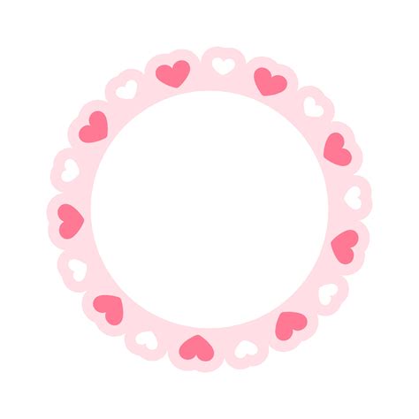 Circle scalloped frame with hearts, Pastel Cute Valentines Frame Border ...