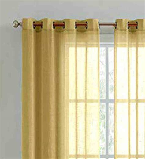 Buy Yellow Linen Semisheer 8 Feet Eyelet Curtain Set Of 2 By