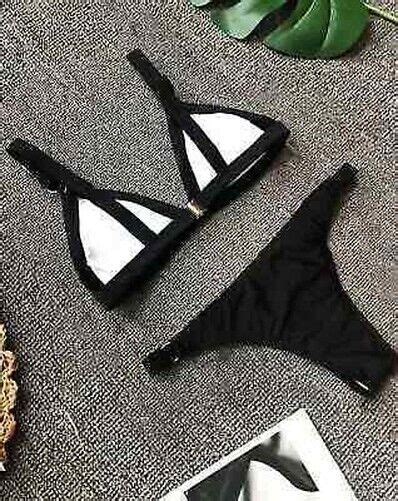 Mode Mer Costume Deux Pi Ces Triangle Noir Haut Sexy Bikini Ebay