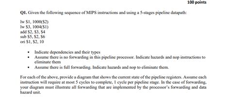 Solved Q Given The Following Sequence Of Mips Instructions Chegg