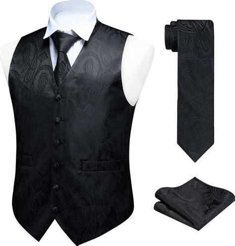 Faimo Black Waistcoat Mens Paisley Floral Jacquard Waistcoat With