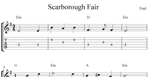 The Popular Traditional Melody Scarborough Fair Arranged For Easy Guitar Guitar Sheet Music And