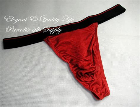 Pure Silk Knit Mens Thongs Underwear Bulge Pounch Wide Waistband S M L