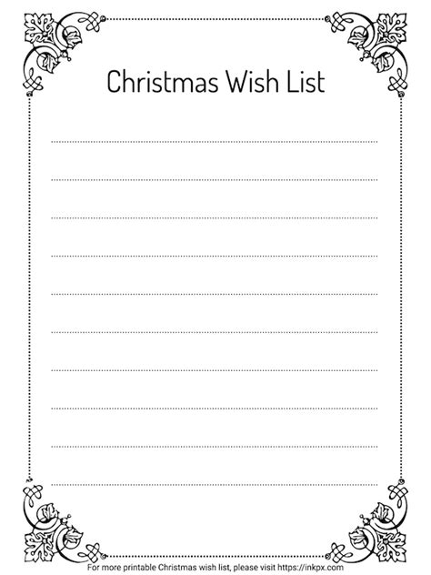 Free Printable Fancy Border Style Christmas Wish List Template · Inkpx