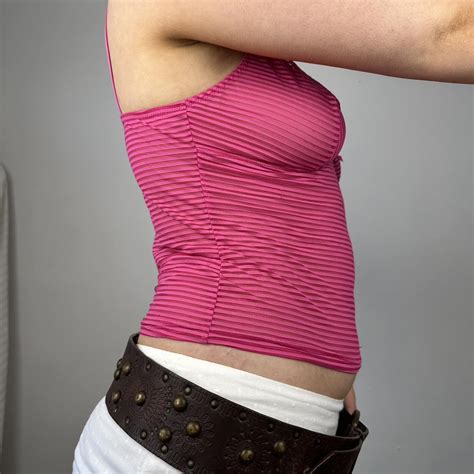 Vintage Y K Hot Pink Mesh Striped Cami Top Sheer Depop