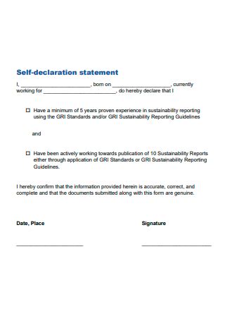 FREE 6 SAMPLE Self Declaration Statement Samples Word PDF