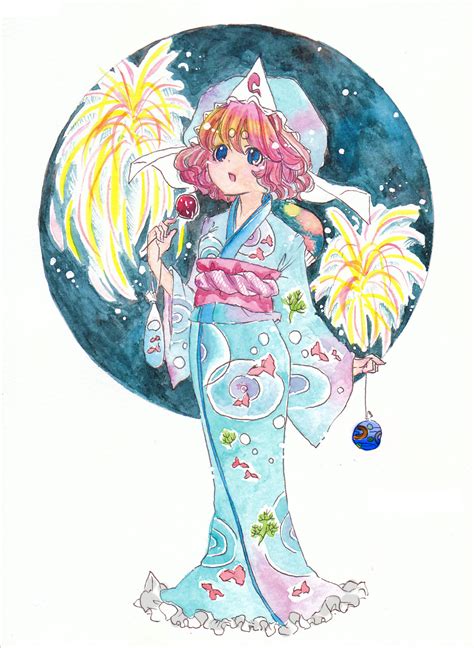 Safebooru Blue Eyes Hat Highres Japanese Clothes Kimono Pink Hair