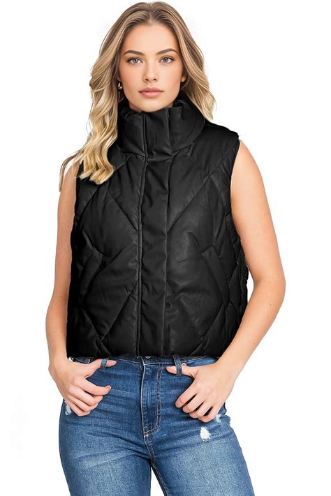 Love Tree Women S Juniors Faux Leather Quilted Puffer Vest Ebay