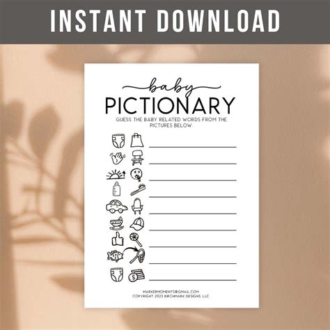 Printable Baby Shower Pictionary Game - Birchmark Designs