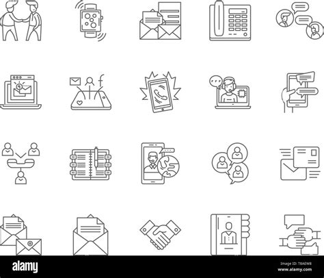 Contact Line Icons Signs Vector Set Outline Illustration Concept